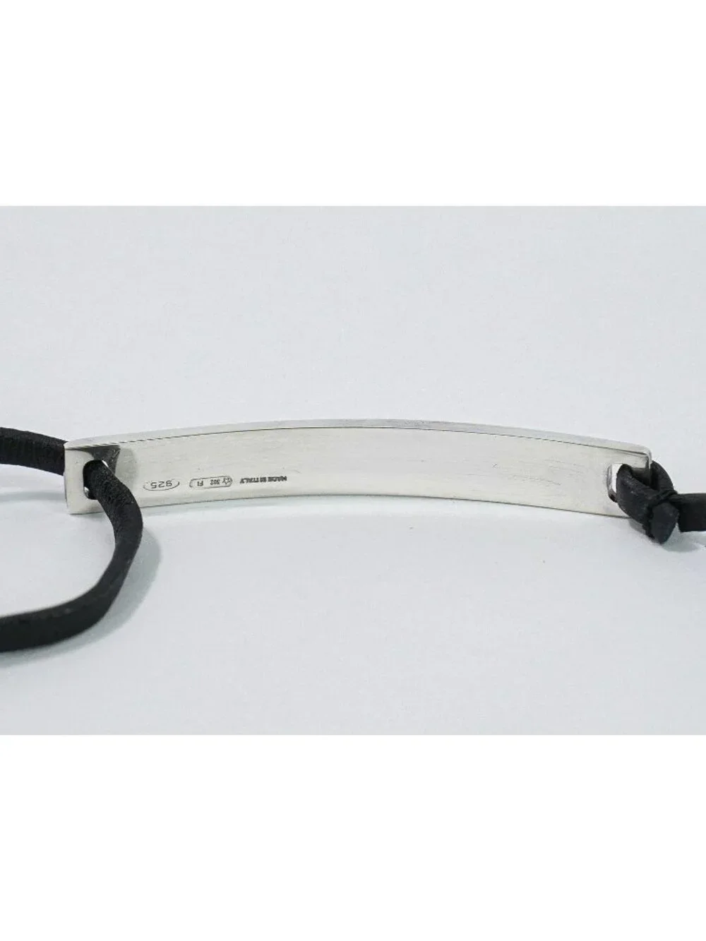 Gucci Logo Plate 925 Leather Choker Necklace Silver Black